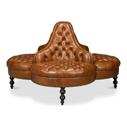 Lobby Wood Leather Brown Sofa - LOOMLAN - Sarreid - Sofas & Loveseats