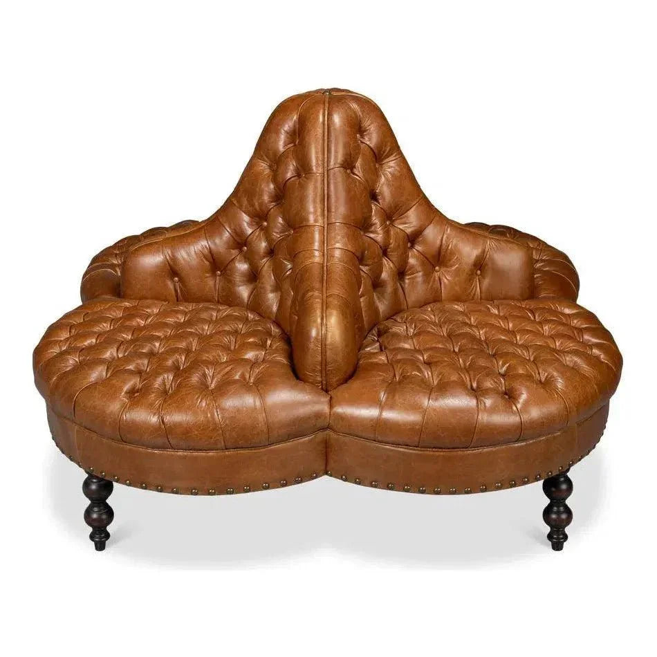 Lobby Wood Leather Brown Sofa - LOOMLAN - Sarreid - Sofas & Loveseats