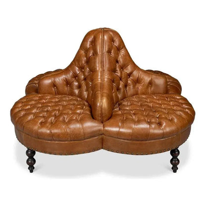 Lobby Wood Leather Brown Sofa - LOOMLAN - Sarreid - Sofas & Loveseats