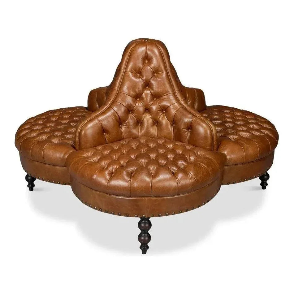 Lobby Wood Leather Brown Sofa - LOOMLAN - Sarreid - Sofas & Loveseats