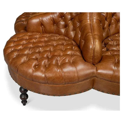Lobby Wood Leather Brown Sofa - LOOMLAN - Sarreid - Sofas & Loveseats