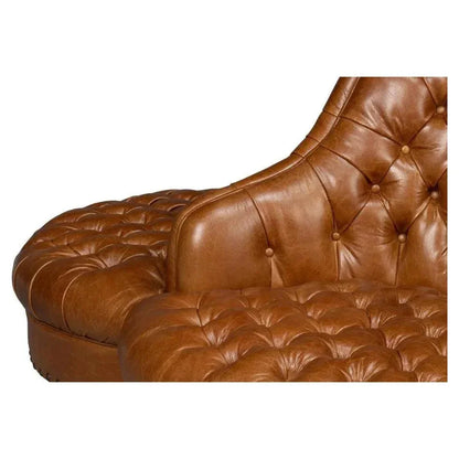 Lobby Wood Leather Brown Sofa - LOOMLAN - Sarreid - Sofas & Loveseats