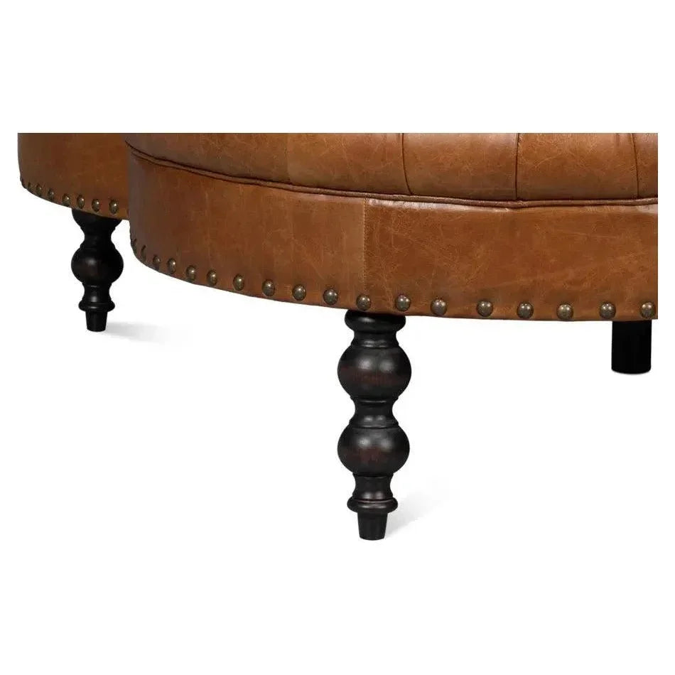 Lobby Wood Leather Brown Sofa - LOOMLAN - Sarreid - Sofas & Loveseats