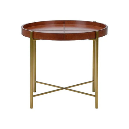 Loft Leather Top Round Side Table - LOOMLAN - Chelsea House - Side Tables