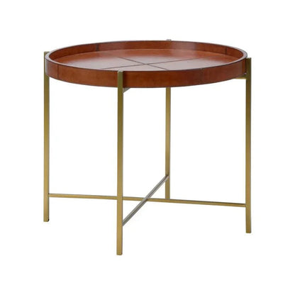 Loft Leather Top Round Side Table - LOOMLAN - Chelsea House - Side Tables
