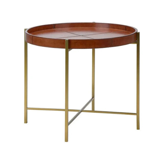 Loft Leather Top Round Side Table - LOOMLAN - Chelsea House - Side Tables