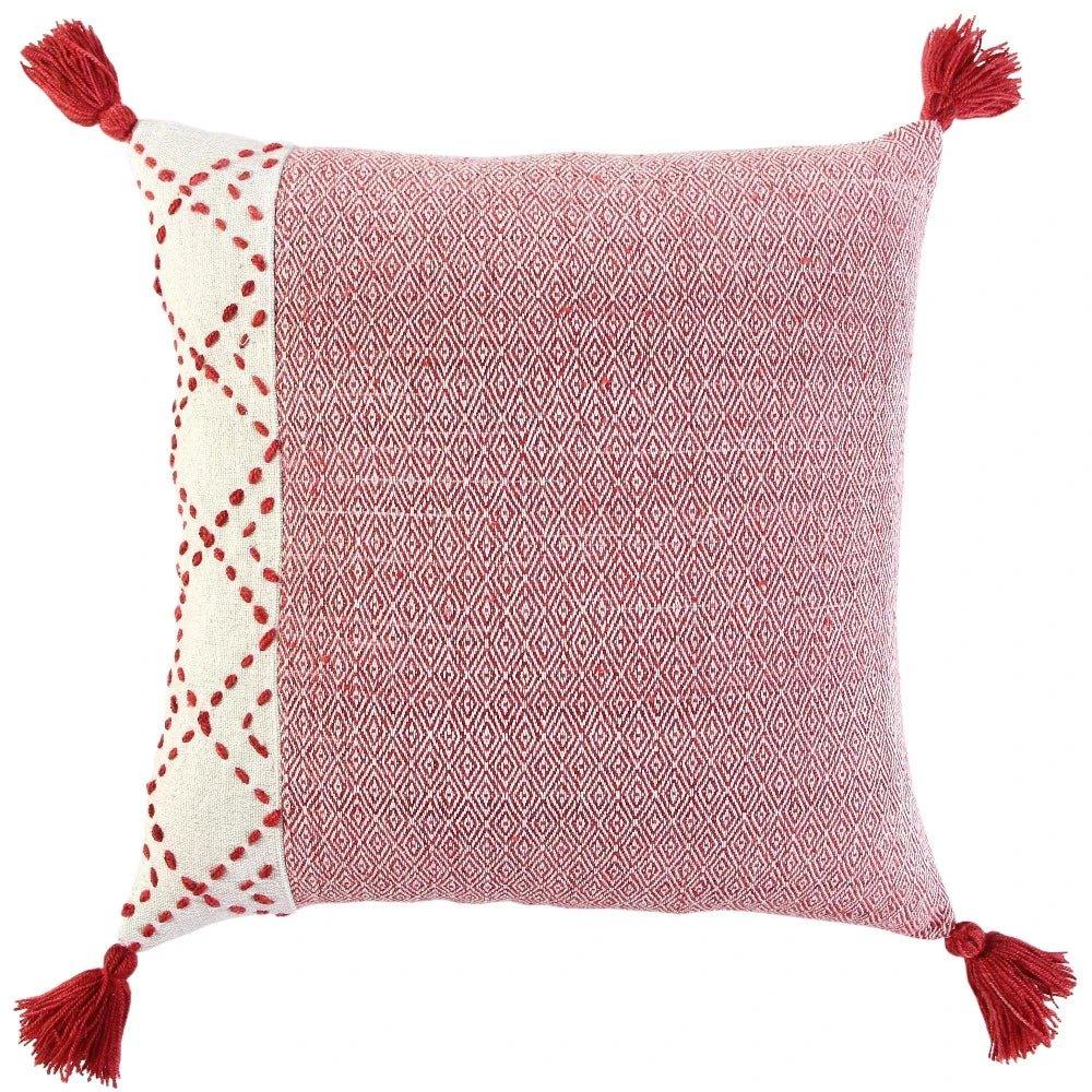 Lois Outdoor Throw Pillow With Tassels-Outdoor Pillows-LOOMLAN-Red-LOOMLAN