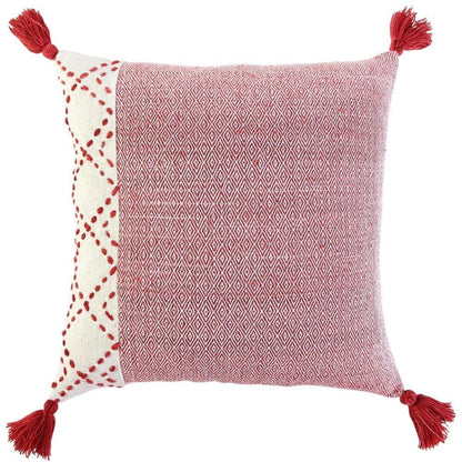 Lois Outdoor Throw Pillow With Tassels-Outdoor Pillows-LOOMLAN-Red-LOOMLAN