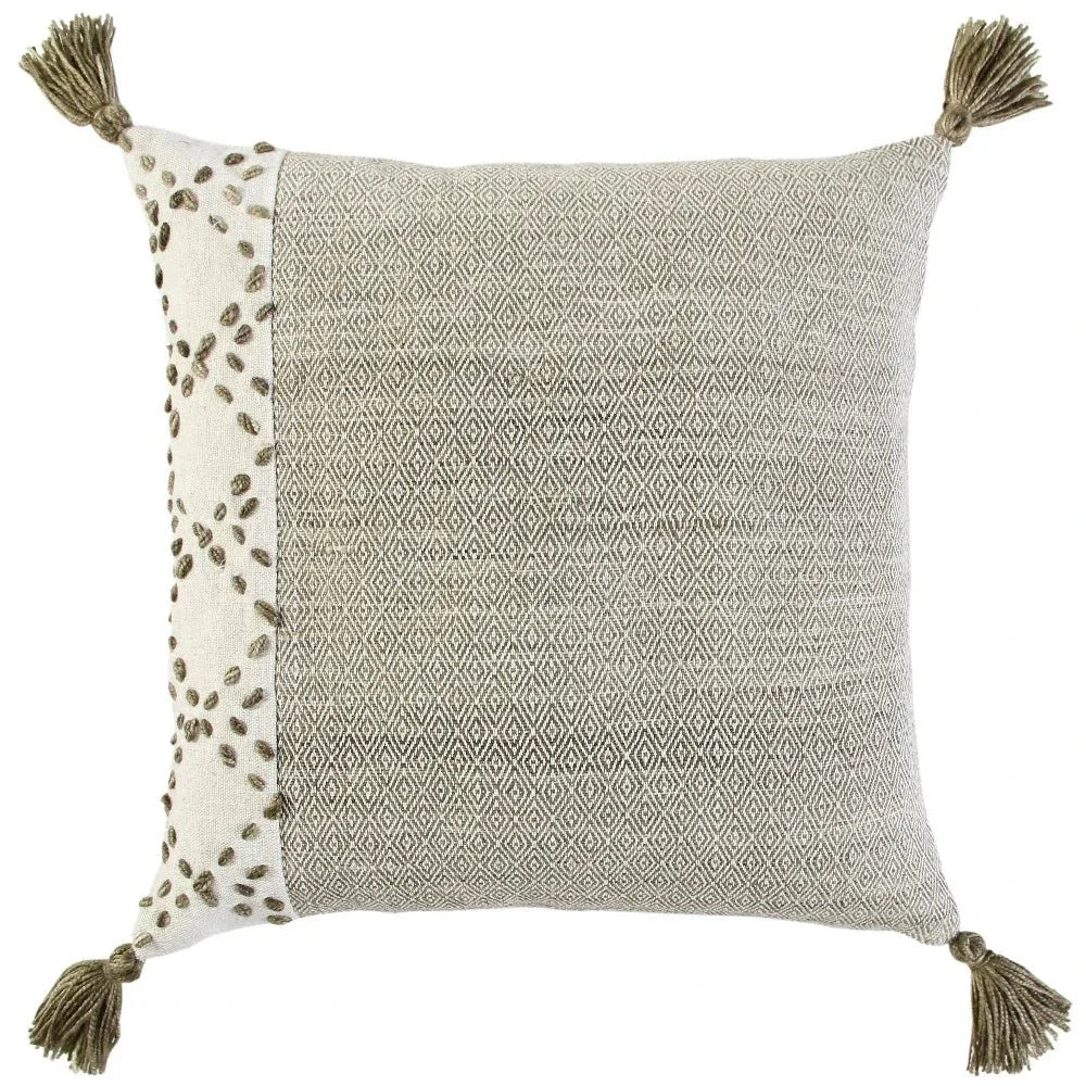 Lois Outdoor Throw Pillow With Tassels-Outdoor Pillows-LOOMLAN-Taupe-LOOMLAN