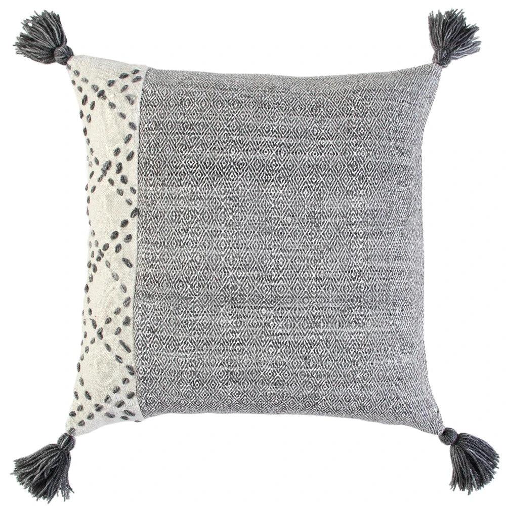 Lois Outdoor Throw Pillow With Tassels-Outdoor Pillows-LOOMLAN-Gray-LOOMLAN