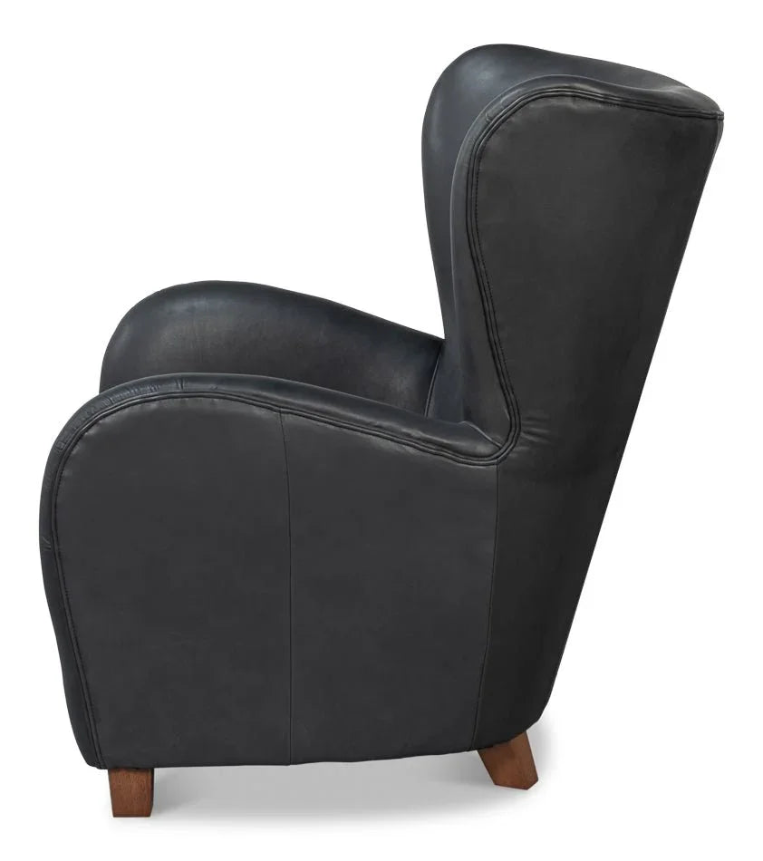 Lombard Leather Wing Chair - LOOMLAN - Sarreid - Club Chairs