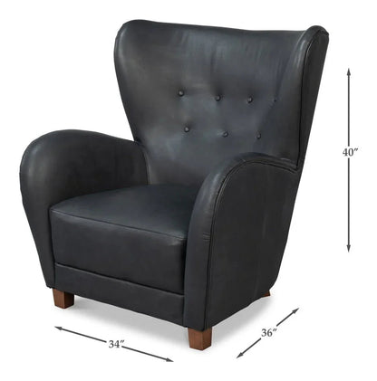 Lombard Leather Wing Chair - LOOMLAN - Sarreid - Club Chairs