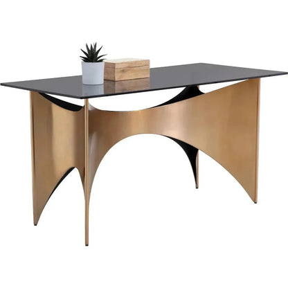 London Desk With Smoked Glass & Gold Finish-Home Office Desks-SUNPAN-LOOMLAN