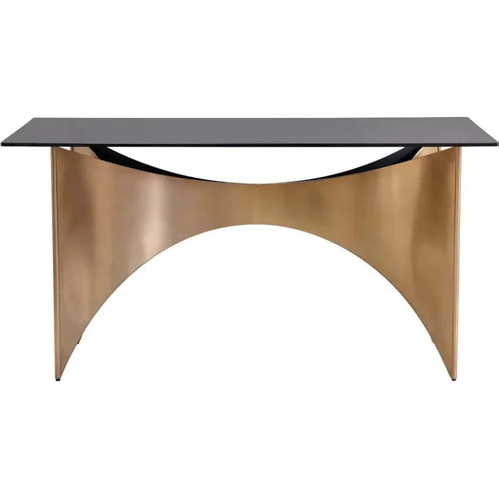 London Desk With Smoked Glass & Gold Finish-Home Office Desks-SUNPAN-LOOMLAN