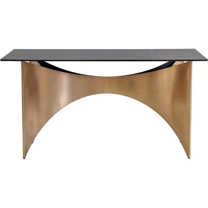 London Desk With Smoked Glass & Gold Finish-Home Office Desks-SUNPAN-LOOMLAN