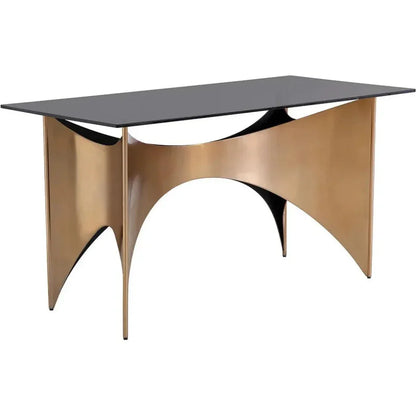 London Desk With Smoked Glass & Gold Finish-Home Office Desks-SUNPAN-LOOMLAN