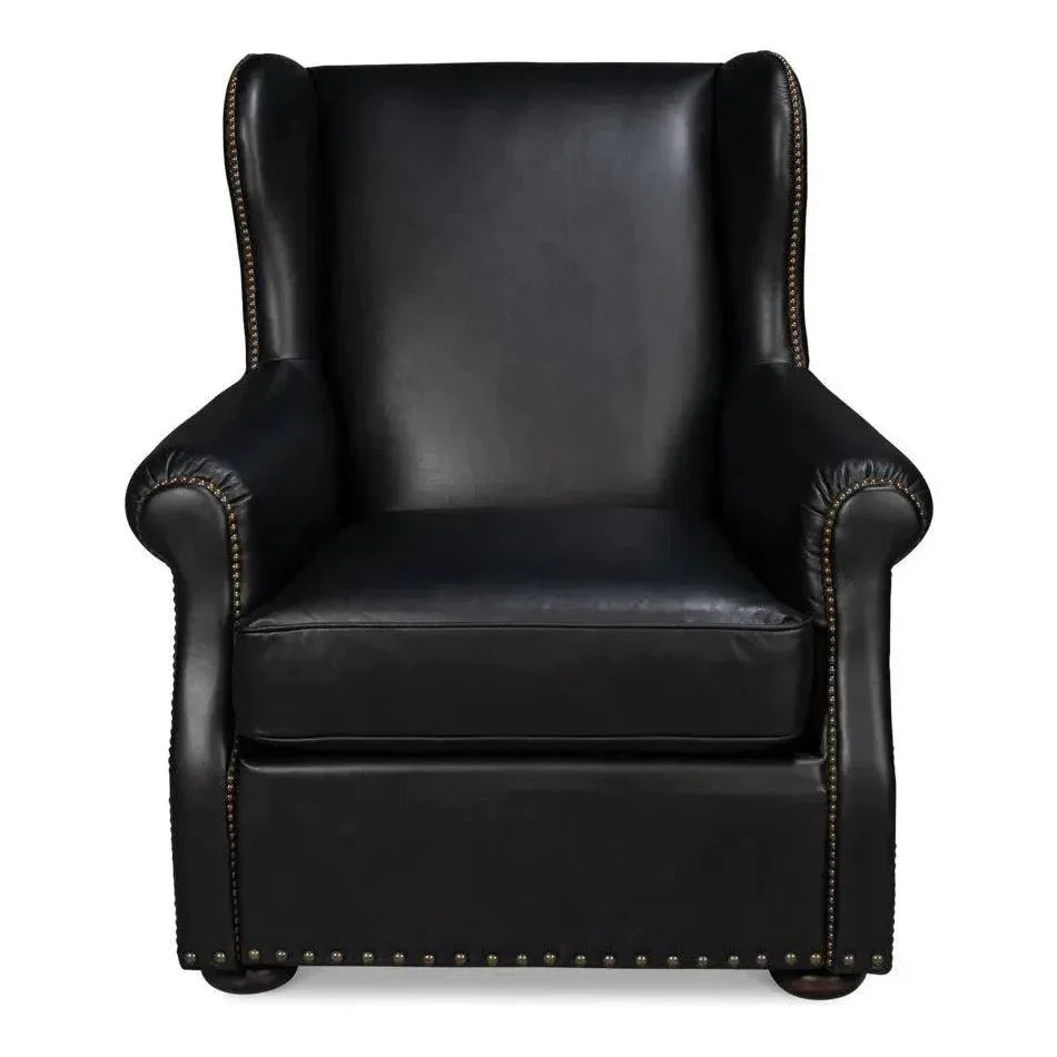 London Dry Leather Black Accent Arm Chair - LOOMLAN - Sarreid - Club Chairs