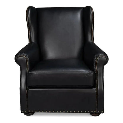 London Dry Leather Black Accent Arm Chair - LOOMLAN - Sarreid - Club Chairs