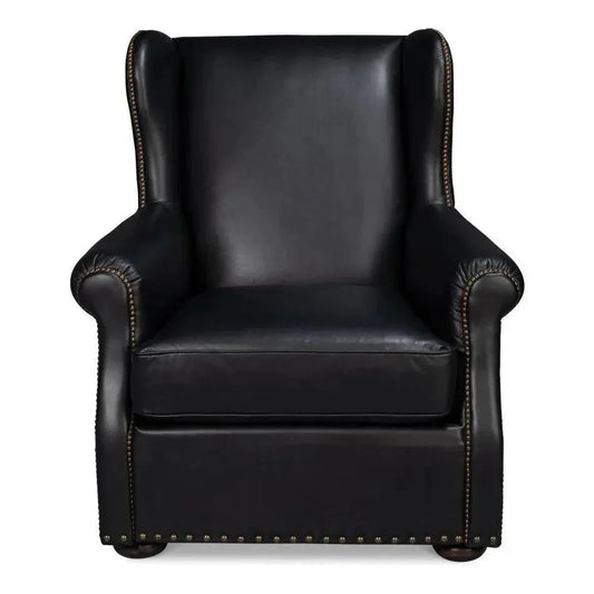 London Dry Leather Black Accent Arm Chair - LOOMLAN - Sarreid - Club Chairs