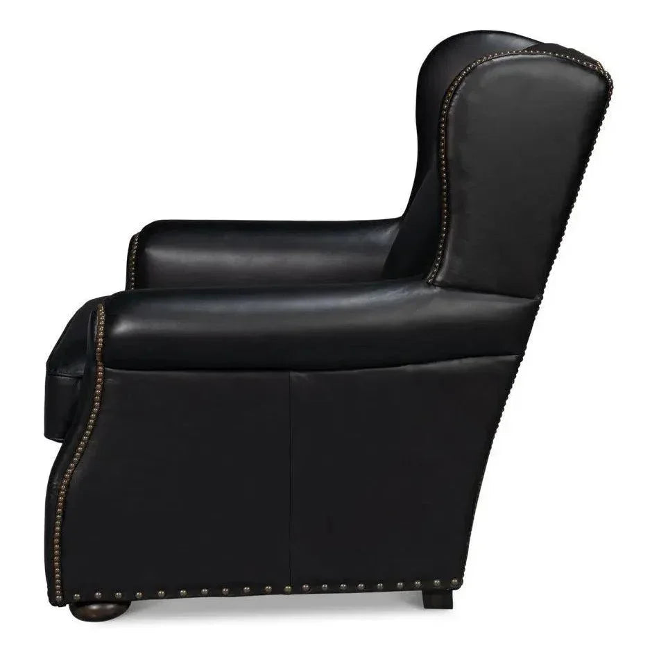 London Dry Leather Black Accent Arm Chair - LOOMLAN - Sarreid - Club Chairs