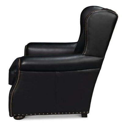 London Dry Leather Black Accent Arm Chair - LOOMLAN - Sarreid - Club Chairs