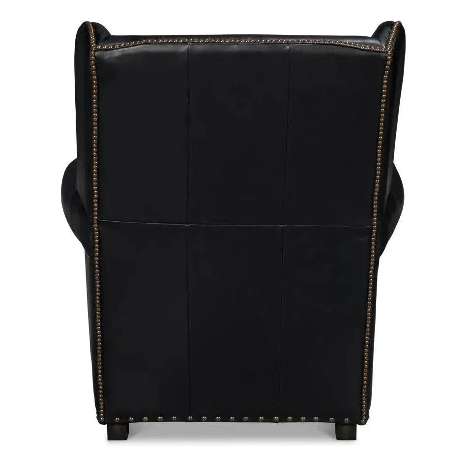London Dry Leather Black Accent Arm Chair - LOOMLAN - Sarreid - Club Chairs