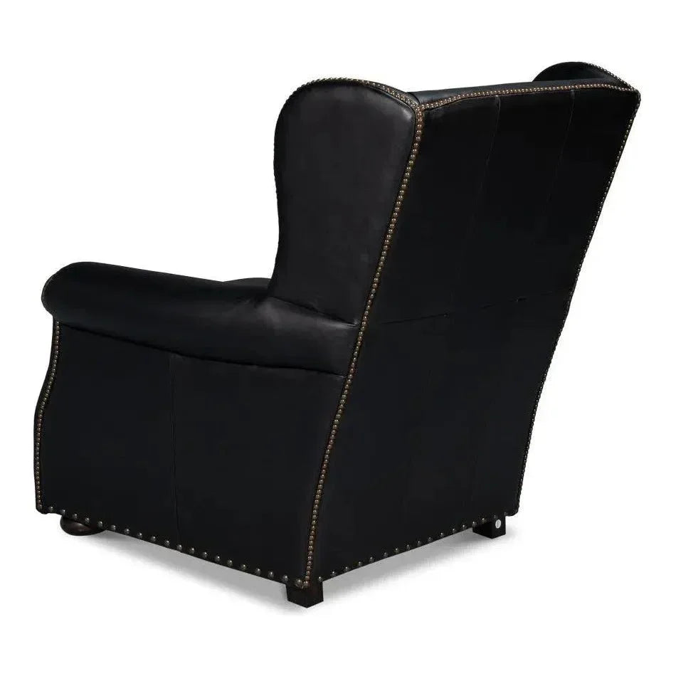 London Dry Leather Black Accent Arm Chair - LOOMLAN - Sarreid - Club Chairs