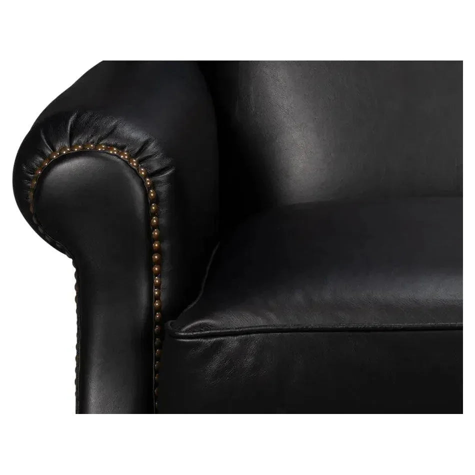 London Dry Leather Black Accent Arm Chair - LOOMLAN - Sarreid - Club Chairs
