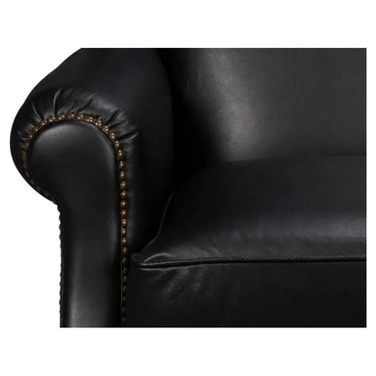 London Dry Leather Black Accent Arm Chair - LOOMLAN - Sarreid - Club Chairs