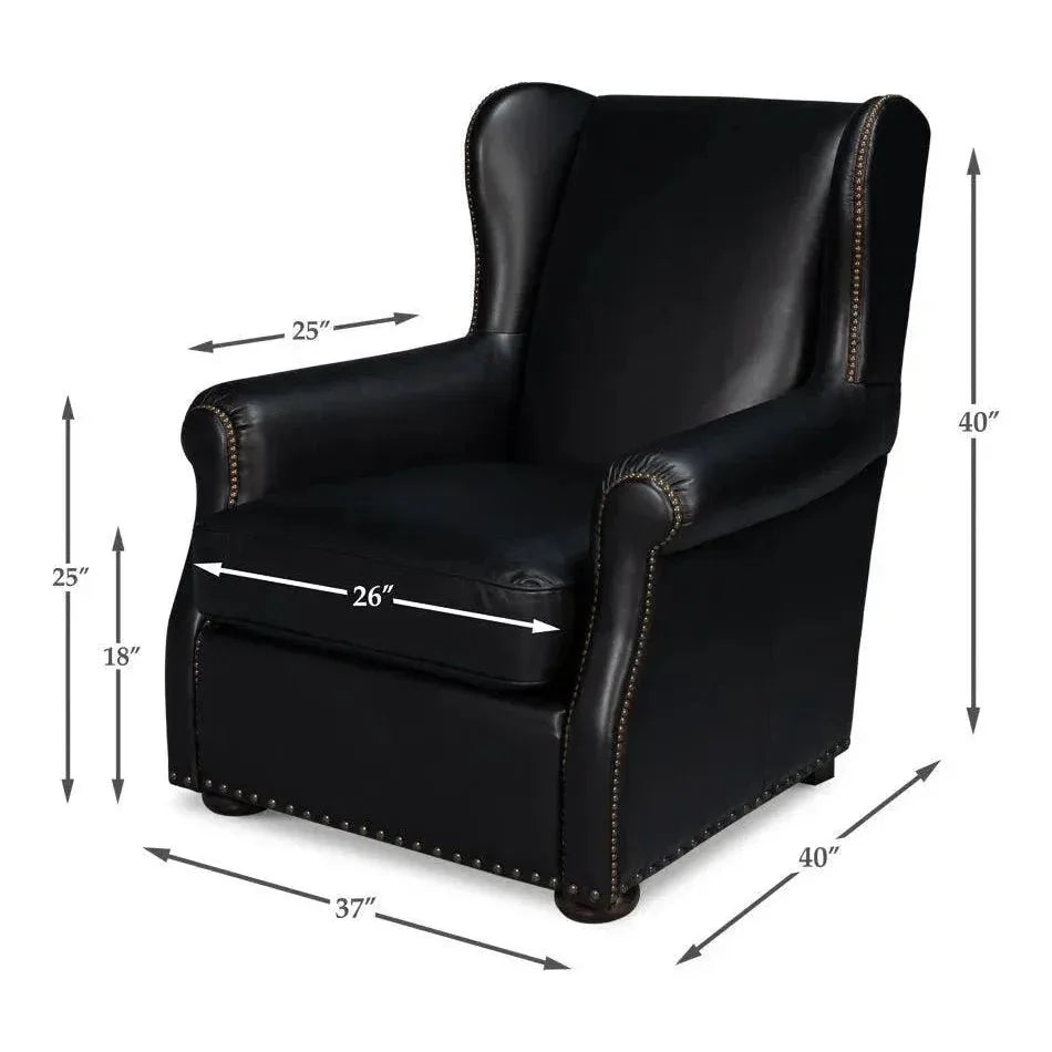 London Dry Leather Black Accent Arm Chair - LOOMLAN - Sarreid - Club Chairs