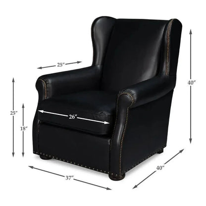 London Dry Leather Black Accent Arm Chair - LOOMLAN - Sarreid - Club Chairs