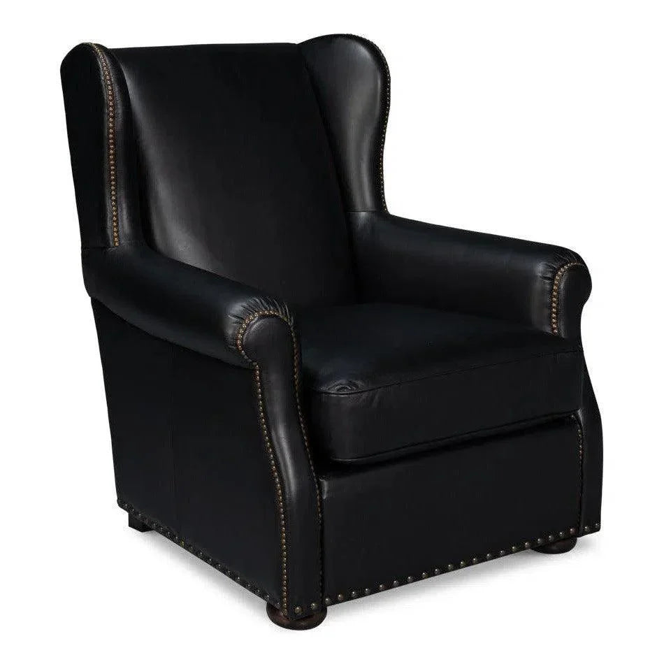 London Dry Leather Black Accent Arm Chair - LOOMLAN - Sarreid - Club Chairs