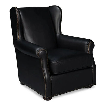London Dry Leather Black Accent Arm Chair - LOOMLAN - Sarreid - Club Chairs