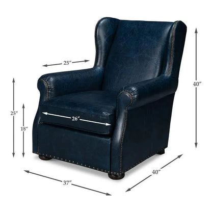 London Dry Leather Blue Accent Arm Chair - LOOMLAN - Sarreid - Club Chairs