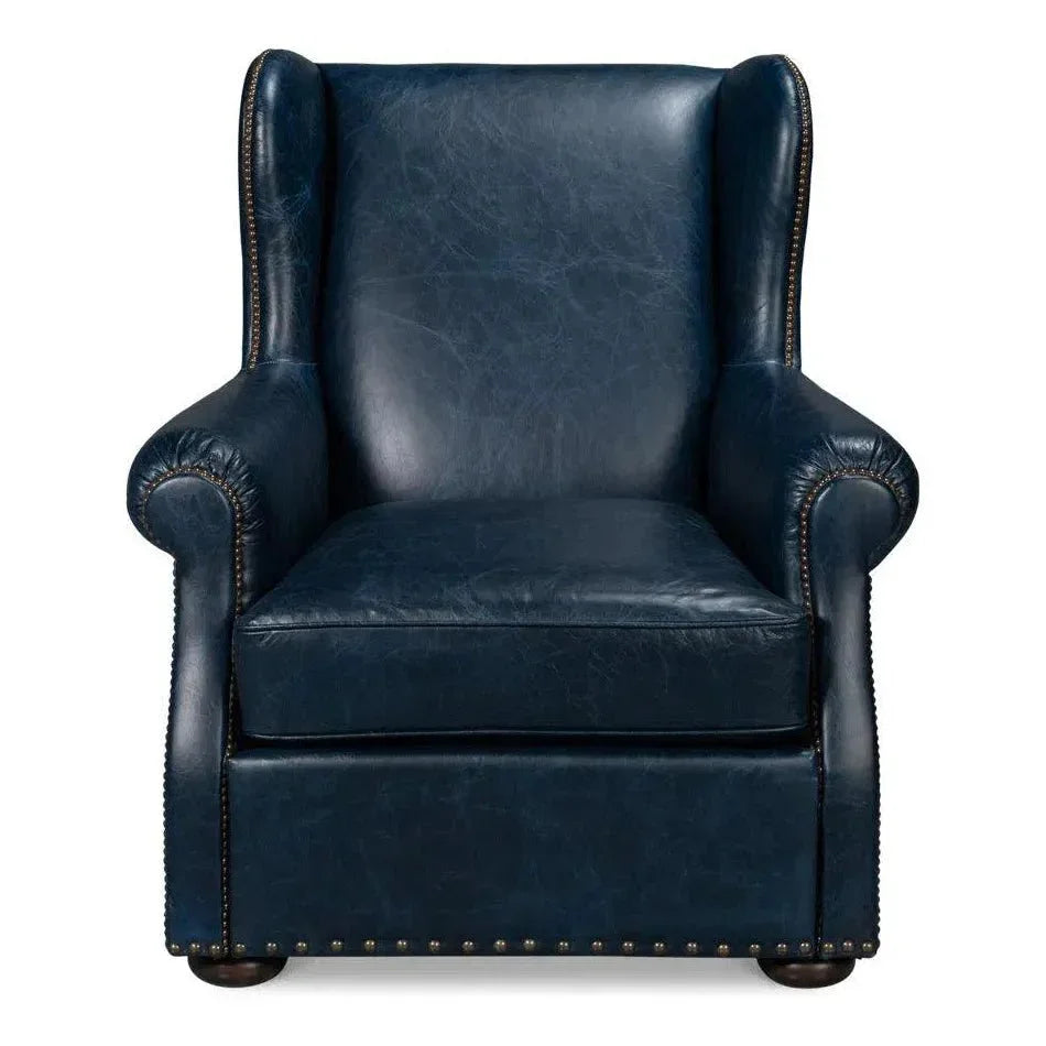 London Dry Leather Blue Accent Arm Chair - LOOMLAN - Sarreid - Club Chairs