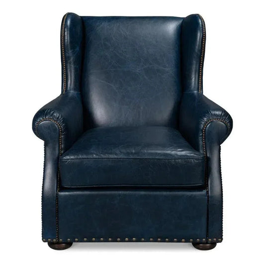 London Dry Leather Blue Accent Arm Chair - LOOMLAN - Sarreid - Club Chairs