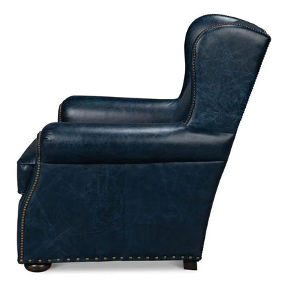 London Dry Leather Blue Accent Arm Chair - LOOMLAN - Sarreid - Club Chairs