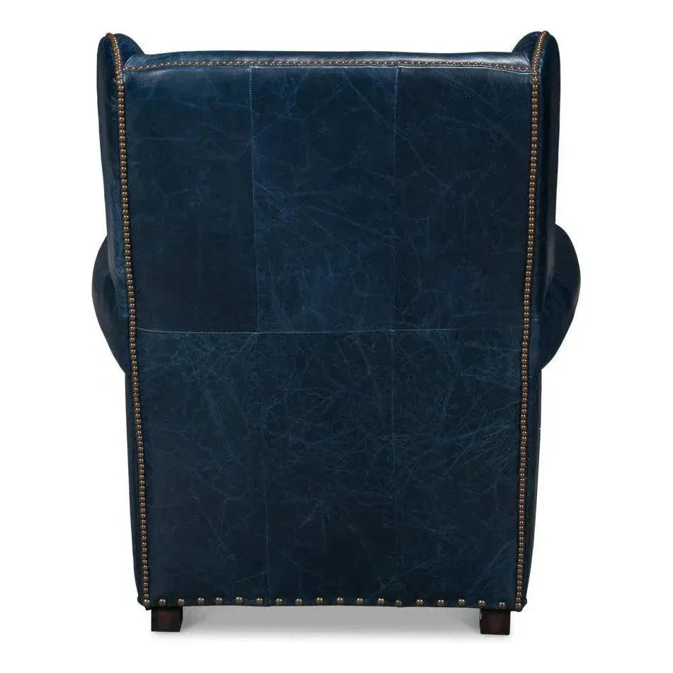 London Dry Leather Blue Accent Arm Chair - LOOMLAN - Sarreid - Club Chairs