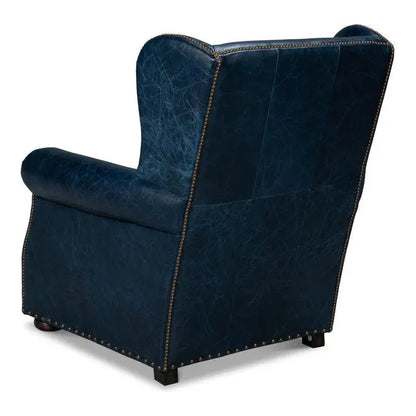 London Dry Leather Blue Accent Arm Chair - LOOMLAN - Sarreid - Club Chairs