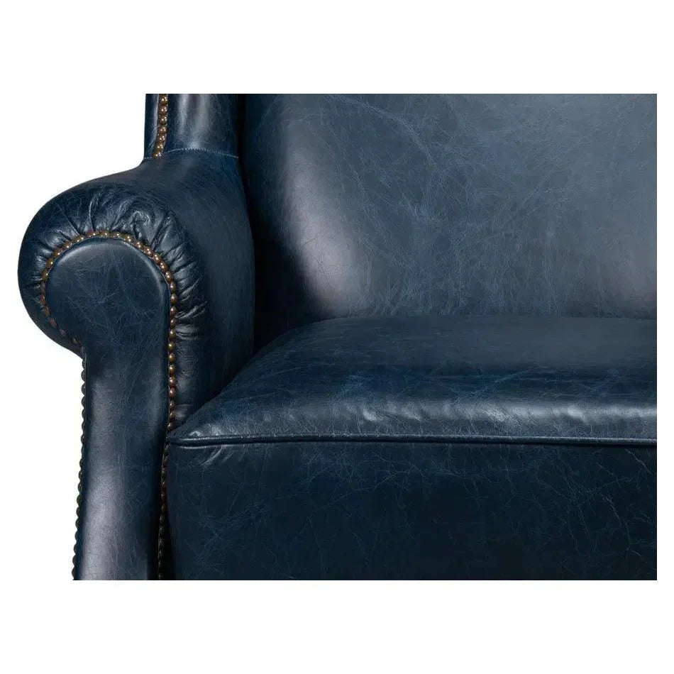 London Dry Leather Blue Accent Arm Chair - LOOMLAN - Sarreid - Club Chairs