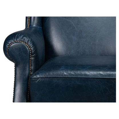 London Dry Leather Blue Accent Arm Chair - LOOMLAN - Sarreid - Club Chairs