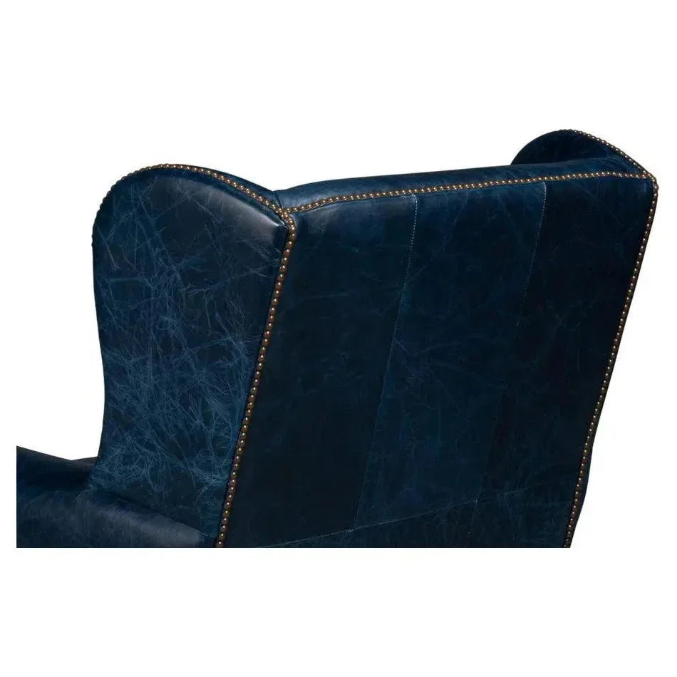 London Dry Leather Blue Accent Arm Chair - LOOMLAN - Sarreid - Club Chairs