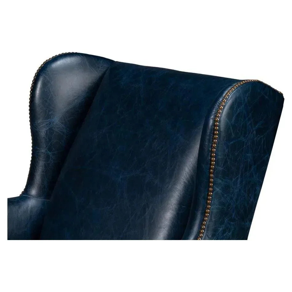 London Dry Leather Blue Accent Arm Chair - LOOMLAN - Sarreid - Club Chairs