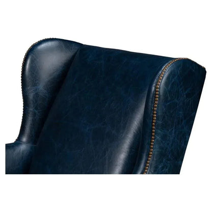 London Dry Leather Blue Accent Arm Chair - LOOMLAN - Sarreid - Club Chairs