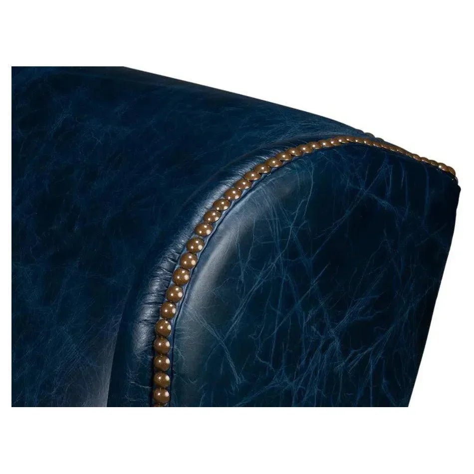 London Dry Leather Blue Accent Arm Chair - LOOMLAN - Sarreid - Club Chairs