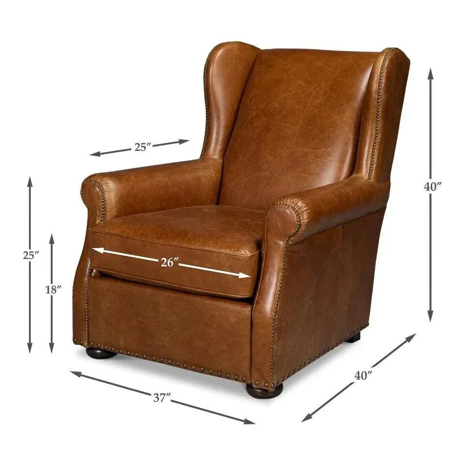 London Dry Leather Brown Accent Arm Chair - LOOMLAN - Sarreid - Club Chairs