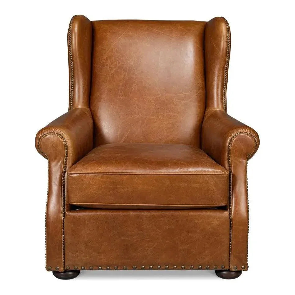 London Dry Leather Brown Accent Arm Chair - LOOMLAN - Sarreid - Club Chairs