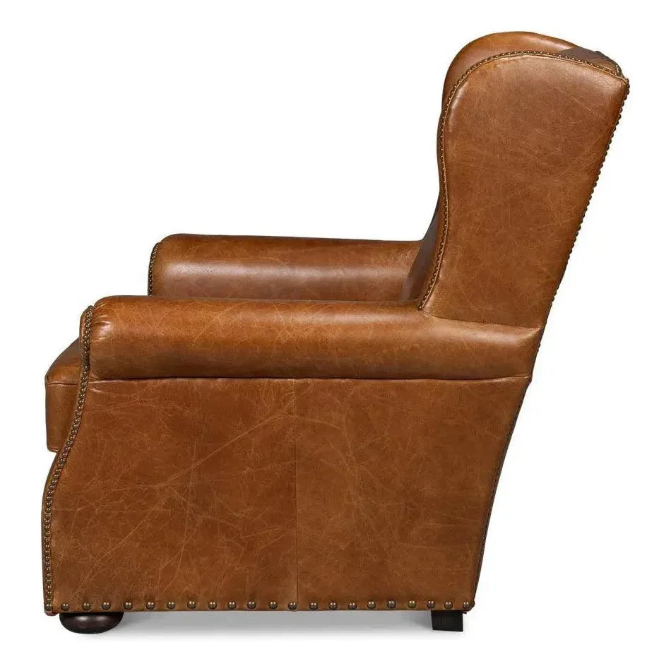 London Dry Leather Brown Accent Arm Chair - LOOMLAN - Sarreid - Club Chairs