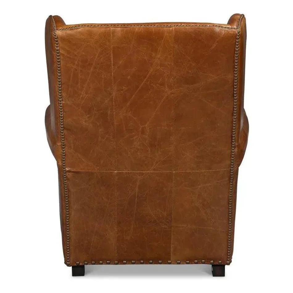London Dry Leather Brown Accent Arm Chair - LOOMLAN - Sarreid - Club Chairs