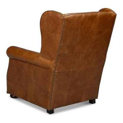 London Dry Leather Brown Accent Arm Chair - LOOMLAN - Sarreid - Club Chairs